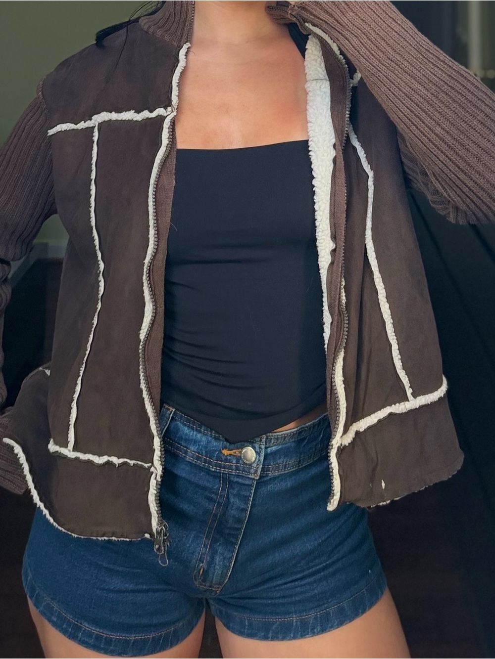 Women's Brown Shearling-Trim Jacket - Cozy Faux-Suede